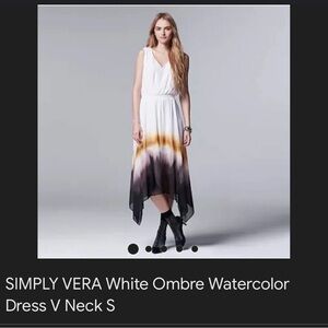New SIMPLY VERA White Ombre Watercolor Dress V Neck M